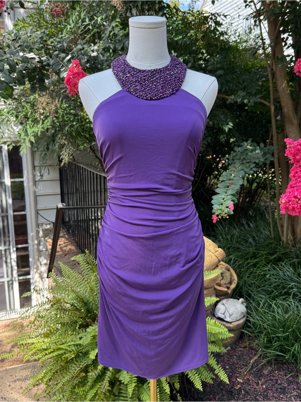 JS Boutique Purple Beaded Halter Midi Dress